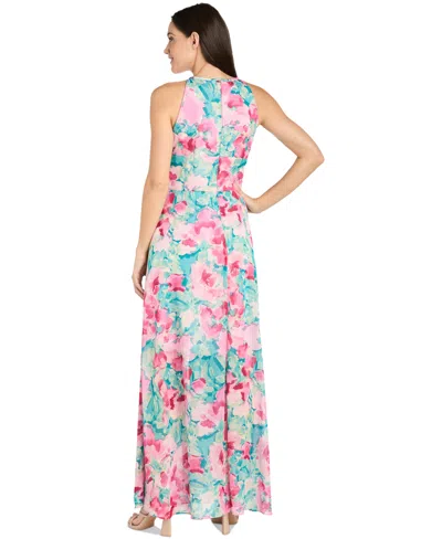 R & M Richards Women's Floral-print Halter Gown In Pink