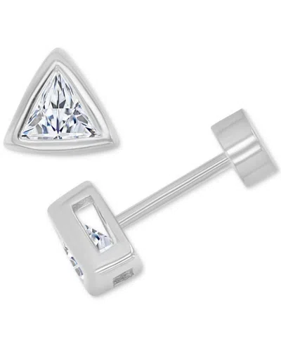 Macy's Cubic Zirconia Triangle Bezel Screw Back Stud Earrings In Sterling Silver In Silver