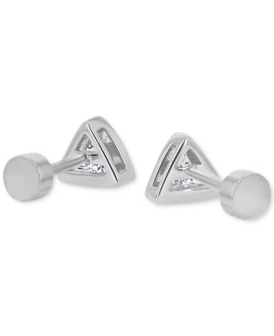 Macy's Cubic Zirconia Triangle Bezel Screw Back Stud Earrings In Sterling Silver In Silver