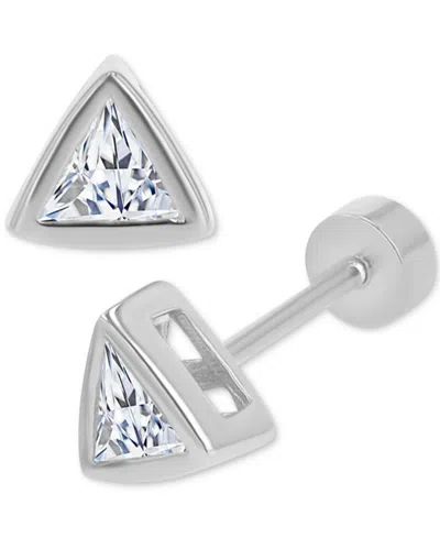 Macy's Cubic Zirconia Triangle Bezel Screw Back Stud Earrings In Sterling Silver In Silver