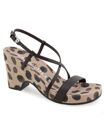 Aerosoles Women's Miles Round Toe Wedge Sandals In Java Spotted Print Faux Leather