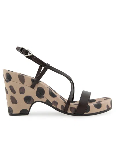 Aerosoles Women's Miles Round Toe Wedge Sandals In Java Spotted Print Faux Leather