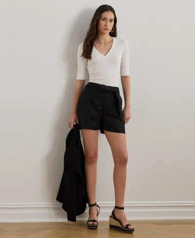 Ralph Lauren Stretch Cotton Elbow-sleeve V-neck Tee In White