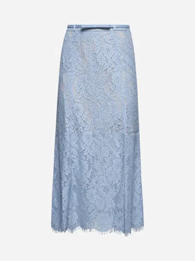 Self-portrait Light Blue Lace-effect Skirt With Slip
