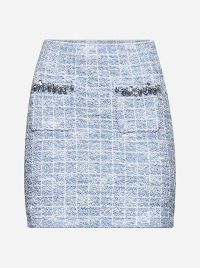 Self-portrait Self Portrait Women Light Blue Sequin Check Tweed Mini Skirt