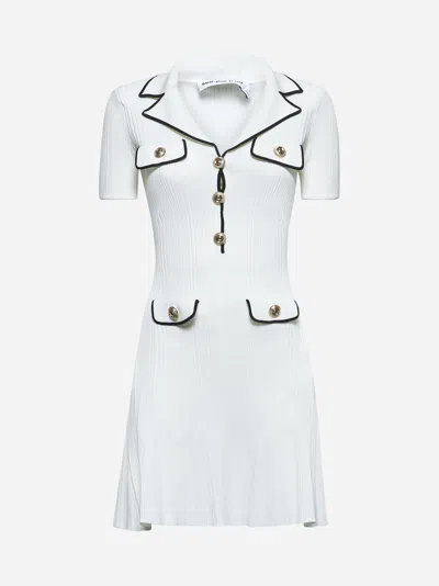 Self-portrait White Mini Dress With Notched Collar And Contrasting Trim In Viscose Blend Stretch Woman