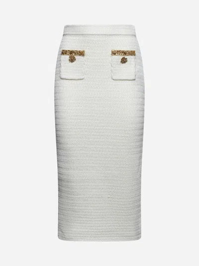 Self-portrait Cream Knit Lurex Trim Midi Skirt