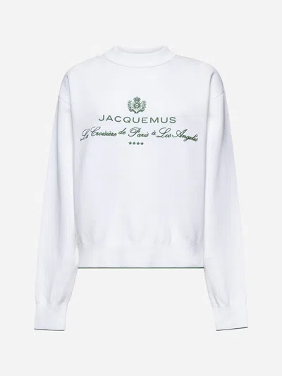 Jacquemus Womens Hotel Address White The Venice Embroidered-text Woven-knitted Top