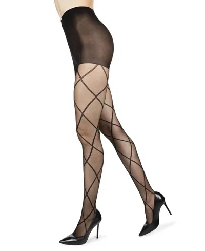 Memoi Women's Diamond Patterned Fashion Sheer Tights Me-107 In Black-black