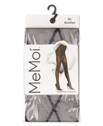 Memoi Women's Diamond Patterned Fashion Sheer Tights Me-107 In Black-black