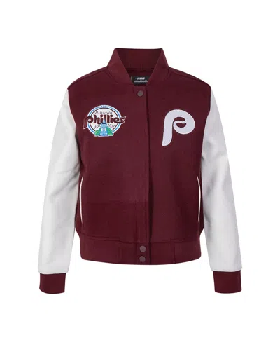 Pro Standard Women's Burgundy Philadelphia Phillies Game Day Classics Wool Varsity Jacket In Multi