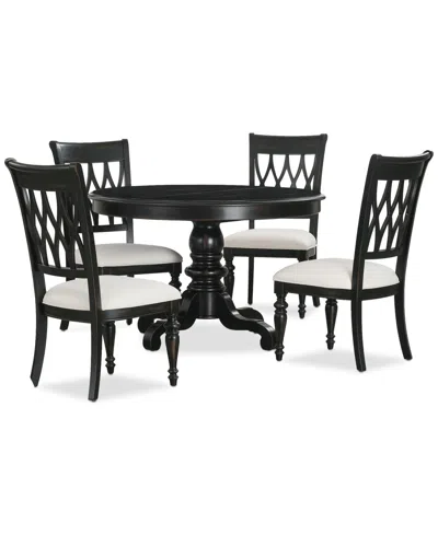Macy's Daria 5-pc. Dining Set (round Table & 4 Upholstered Back Side Chairs), Created For  In Black