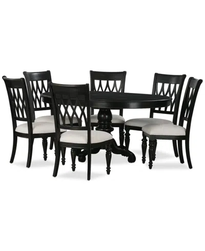 Macy's Daria 7-pc. Dining Set (round Table & 6 Upholstered Back Side Chairs), Created For  In Black