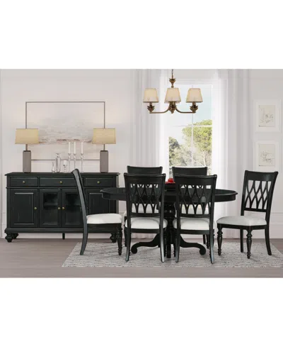 Macy's Daria 7-pc. Dining Set (round Table & 6 Upholstered Back Side Chairs), Created For  In Black