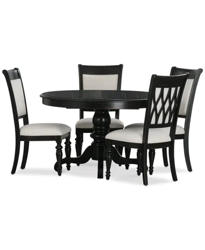 Macy's Daria 5-pc. Dining Set (round Table & 4 Upholstered Back Side Chairs), Created For  In Black