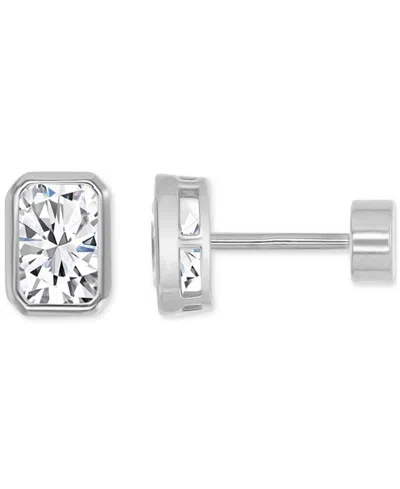 Macy's Cubic Zirconia Rectangle Stud Earrings (2-1/4 Ct. T.w.) In 14k Gold-plated Sterling Silver In Silver