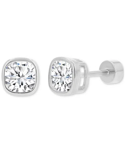Macy's Cubic Zirconia Cushion-cut Stud Earrings (2-1/2 Ct. T.w.) In 14k Gold-plated Sterling Silver In Silver
