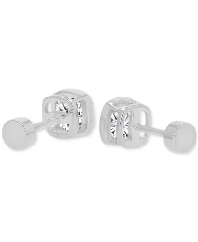Macy's Cubic Zirconia Cushion-cut Stud Earrings (2-1/2 Ct. T.w.) In 14k Gold-plated Sterling Silver In Silver