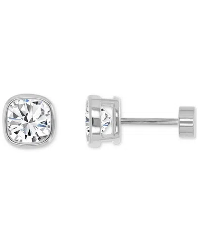 Macy's Cubic Zirconia Cushion-cut Stud Earrings (2-1/2 Ct. T.w.) In 14k Gold-plated Sterling Silver In Silver