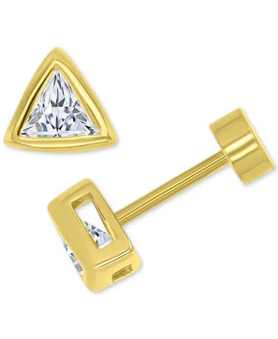 Macy's Cubic Zirconia Triangle Bezel Screw Back Stud Earrings In 14k Gold-plated Sterling Silver In Gold