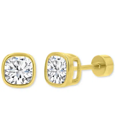 Macy's Cubic Zirconia Cushion-cut Stud Earrings (2-1/2 Ct. T.w.) In 14k Gold-plated Sterling Silver In Gold