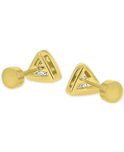 Macy's Cubic Zirconia Triangle Bezel Screw Back Stud Earrings In 14k Gold-plated Sterling Silver In Gold