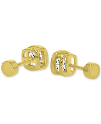 Macy's Cubic Zirconia Cushion-cut Stud Earrings (2-1/2 Ct. T.w.) In 14k Gold-plated Sterling Silver In Gold