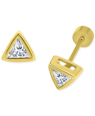 Macy's Cubic Zirconia Triangle Bezel Screw Back Stud Earrings In 14k Gold-plated Sterling Silver In Gold