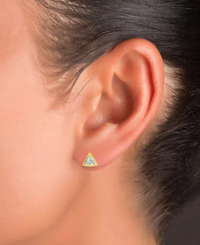 Macy's Cubic Zirconia Triangle Bezel Screw Back Stud Earrings In 14k Gold-plated Sterling Silver In Gold