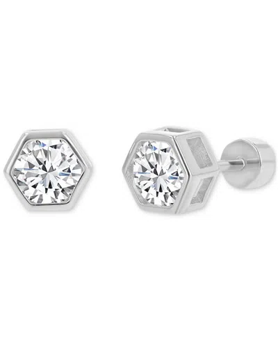 Macy's Cubic Zirconia Hexagon Stud Earrings (1-1/4 Ct. T.w.) In 14k Gold-plated Sterling Silver In Silver