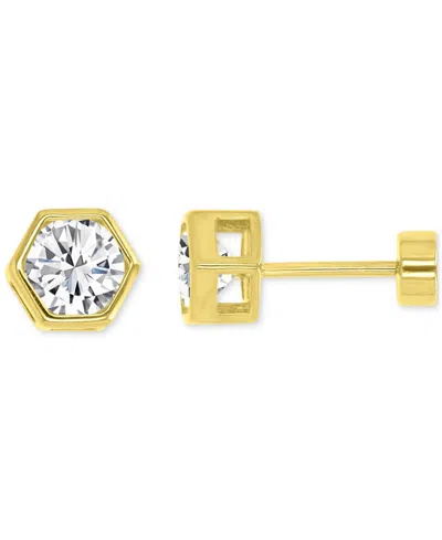 Macy's Cubic Zirconia Hexagon Stud Earrings (1-1/4 Ct. T.w.) In 14k Gold-plated Sterling Silver In Gold