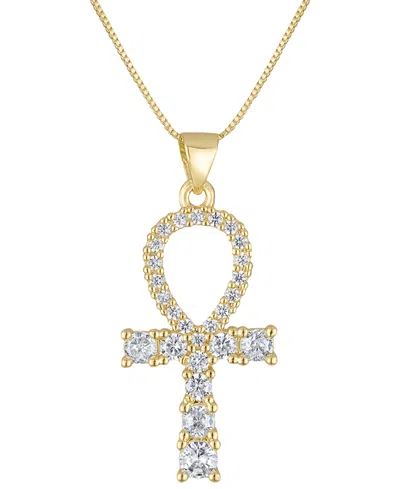 Ben Oni 18k Gold-filled Cubic Zirconia Ankh 17-1/2" Pendant Necklace In Gold