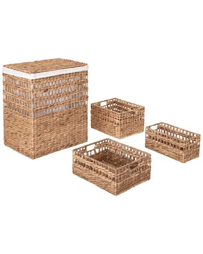 Seville Classics 4pc Handwoven Rectangular Laundry Hamper & Basket Set