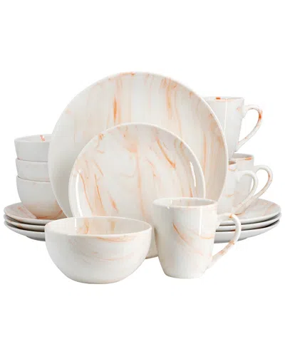 Elama Fine Marble Multi 16pc Porcelain Dinnerware Set In Orange