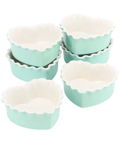 Martha Stewart Hartley 6 Piece 4.1 Inch Stoneware Heart Shape Baker Set In Blue In Blue