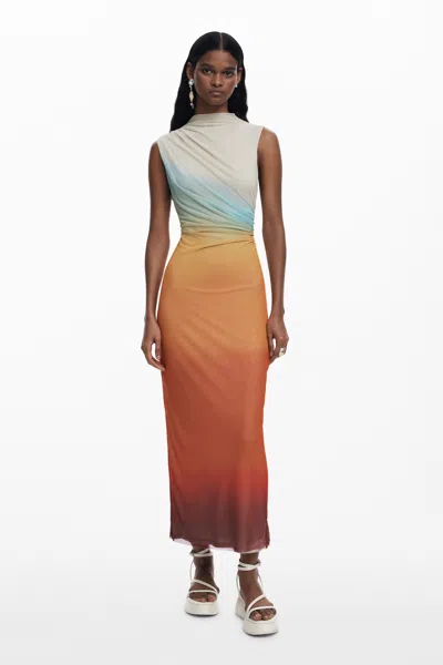 Desigual Ombre-pattern High-neck Maxi Dress In Neutral