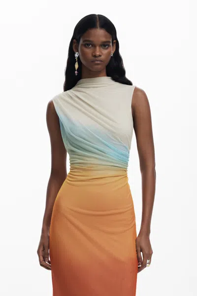 Desigual Ombre-pattern High-neck Maxi Dress In Neutral