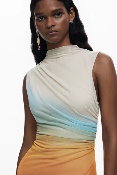 Desigual Ombre-pattern High-neck Maxi Dress In Neutral