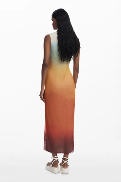 Desigual Ombre-pattern High-neck Maxi Dress In Neutral