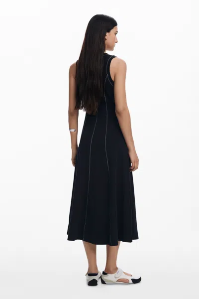Desigual Sleeveless A-line Midi Dress In Black
