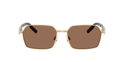 Dolce & Gabbana Wire-frame Rectangular Sunglasses In Dark Brown