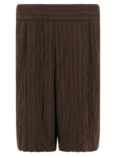 Dries Van Noten Knee Length Crinkled Texture Shorts In Brown