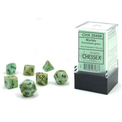 Chessex Cube Mini Marble Dice, Green With Dark Green Numbers - Set Of 7