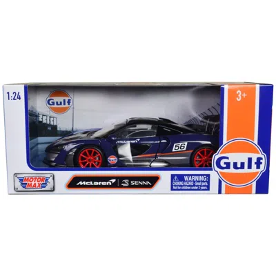 Motormax 1 To 24 Scale Mclaren Senna No.56 Dark Blue & Silver With Orange Stripes Gulf Oil Gulf Die-cast Coll