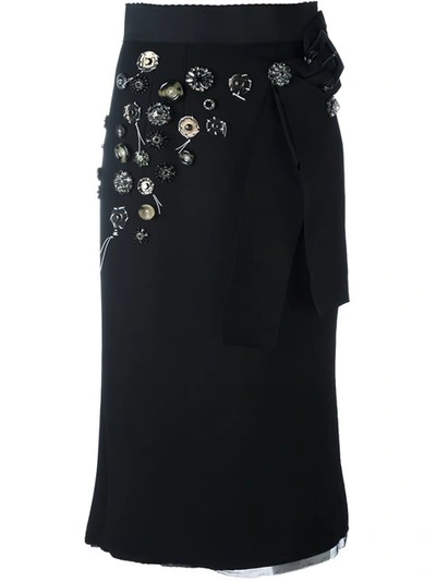 Dolce & Gabbana Embellished Wool And Cotton-blend Midi Skirt In Nero|nero
