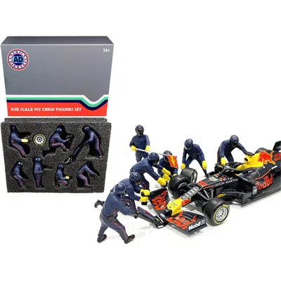 American Diorama Formula One F1 Pit Crew 7 Figurine Set Team Blue For 1 By 18 Scale Model Car