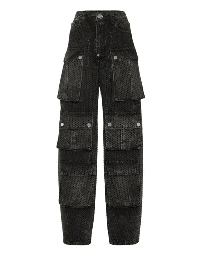 Philipp Plein Denim Oversize Cargo Trousers In Multi