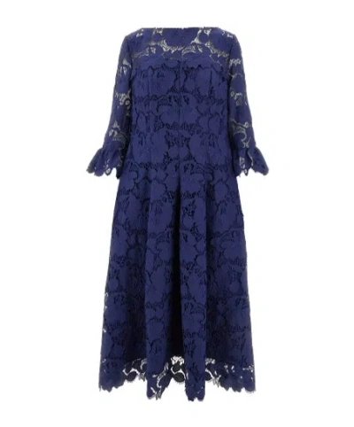 Talbot Runhof Guipure Lace Midi Dress In Blue