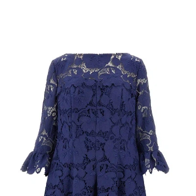 Talbot Runhof Guipure Lace Midi Dress In Blue