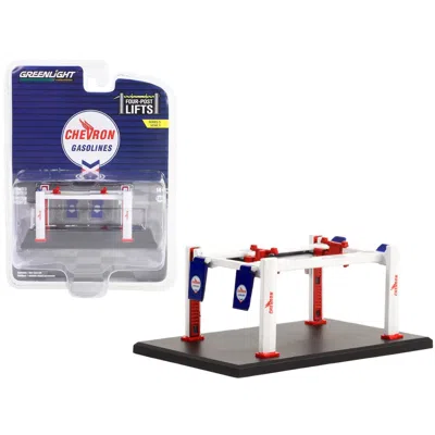 Greenlight Adjustable Four-post Lift Chevron Series 5 1-64 Scale Diecast Model Kit White & Red